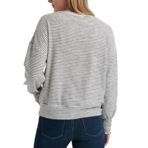 Lucky Brand Stripe Cloud Jersey Smocked Cuff Pullover - Picture 2 of 8
